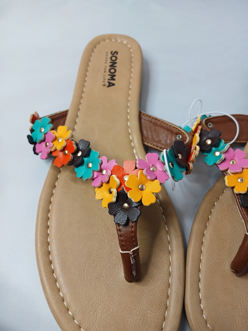 A155. SONOMA Floral Thong Sandals Brown & Multicolor US 9 NWT - Picture 3 of 5